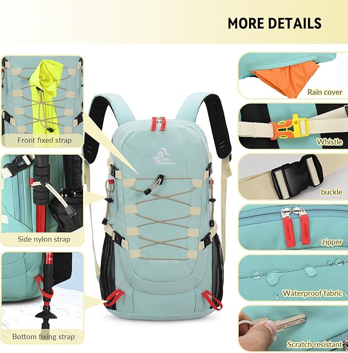 Bseash 40L Waterproof Hiking Backpack with Rain Cover, Outdoor Sport Travel Bag Daypack for Camping Climbing Skiing Cycling (Pea-green)