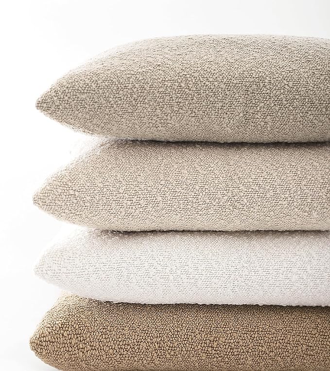 Boucle Decorative Throw Pillow Covers for Couch Set of 2, 22x22 inches, Oatmeal