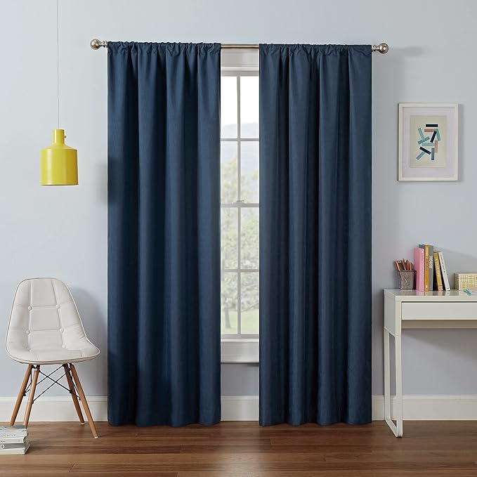 ECLIPSE Kendall Modern Blackout Thermal Rod Pocket Window Curtain for Bedroom or Living Room (1 Panel), 42" x 54", Denim