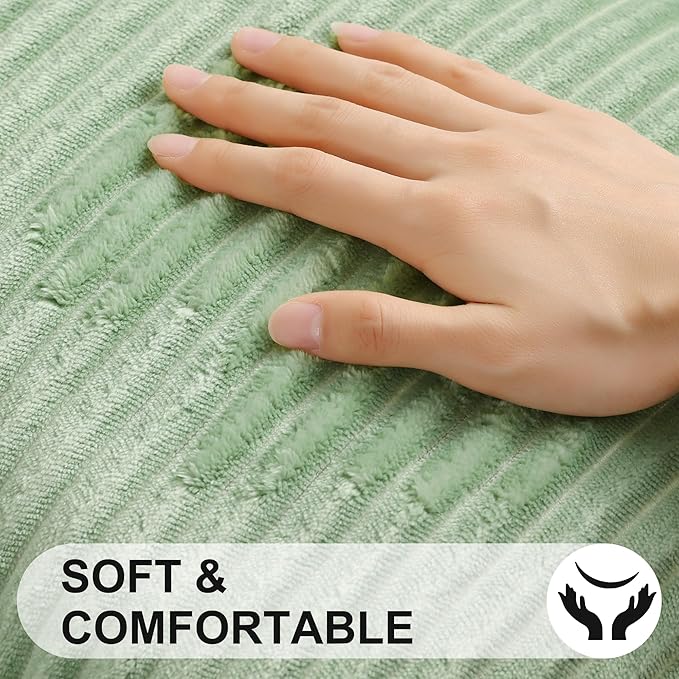 Simmore Decorative Spring Euro Sham Throw Pillow Covers 22x22 Set of 2, Soft Natural Plush Flannel Double-Sided Fluffy Couch Pillow Covers for Sofa Living Room, Sage Green