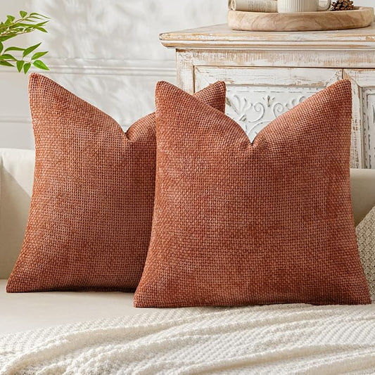 MIULEE Pack of 2 Fall Rust Decorative Pillow Covers 20x20 Inch Soft Chenille Couch Throw Pillows Farmhouse Cushion Covers for Home Decor Sofa Bedroom Living Room