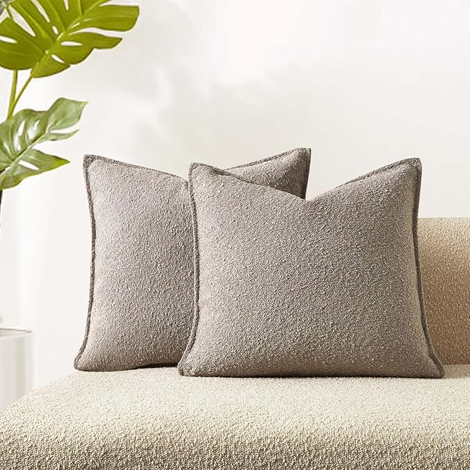 JUSPURBET 22x22 Throw Pillow Covers Set of 2 Decorative Pillow Covers for Couch Sofa Bed Cozy Boucle Textured Cushion Covers Cases with Invisible Zipper for Living Room Home Decor,Gray