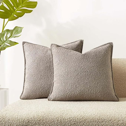 JUSPURBET 18x18 Throw Pillow Covers Set of 2 Decorative Pillow Covers for Couch Sofa Bed Cozy Boucle Textured Cushion Covers Cases with Invisible Zipper for Living Room Home Decor,Gray