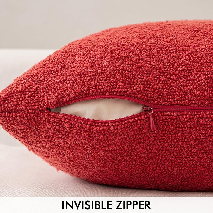 MIULEE 18x18 Inch Christmas Decorative Pillow Covers for Couch Bed Set of 2 Textured Boucle Neutral Winter Throw Pillows Red Accent Solid Cushion Pillowcases Sofa Livingroom Home Decor