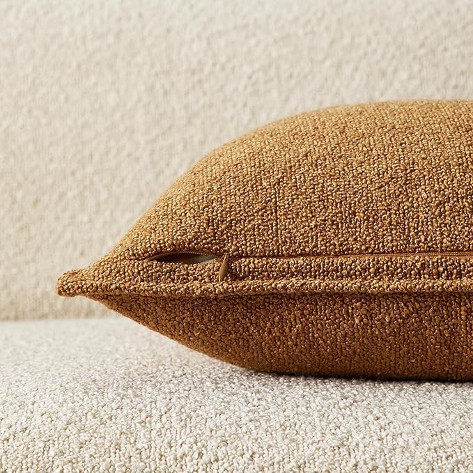 JUSPURBET 24x24 Throw Pillow Covers Set of 2 Decorative Pillow Covers for Couch Sofa Bed Cozy Boucle Textured Cushion Covers Cases with Invisible Zipper for Living Room Home Decor,Mustard Yellow