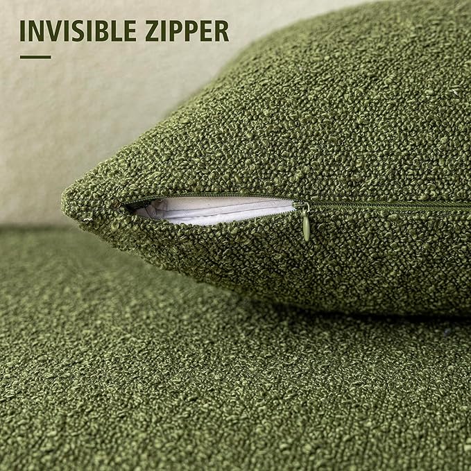 Foindtower Decorative Textured Boucle Throw Pillow Covers Accent Solid Pillow Cases Neutral Soft Cozy Couch Cushion Case for Chair Sofa Bedroom Living Room Home Decor 26 x 26 Inch,Green