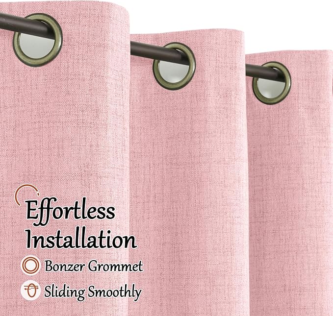 Lajode Baby Pink Linen Blackout Curtains for Girls Bedroom 84 Inch Length 2 Panels, Thermal Insulated Full Room Darkening Noise Reducing Privacy Grommet Window Curtains for Nursery, Each 52 Inch Wide