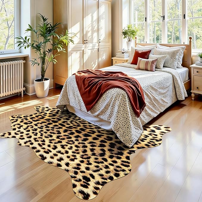 AROGAN Premium Leopard Print Rug 8x10 Feet, Faux Fur Cheetah Rug, Non-Slip Animal Print Hide Leopard Skin Area Rug for Bedroom Living Room Home Decor