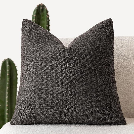 Foindtower Textured Boucle Throw Pillow Covers Accent Solid Pillow Cases Cozy Soft Decorative Couch Cushion Case for Chair Sofa Bedroom Living Room Home Decor, 20 x 20 Inch,Dark Brown