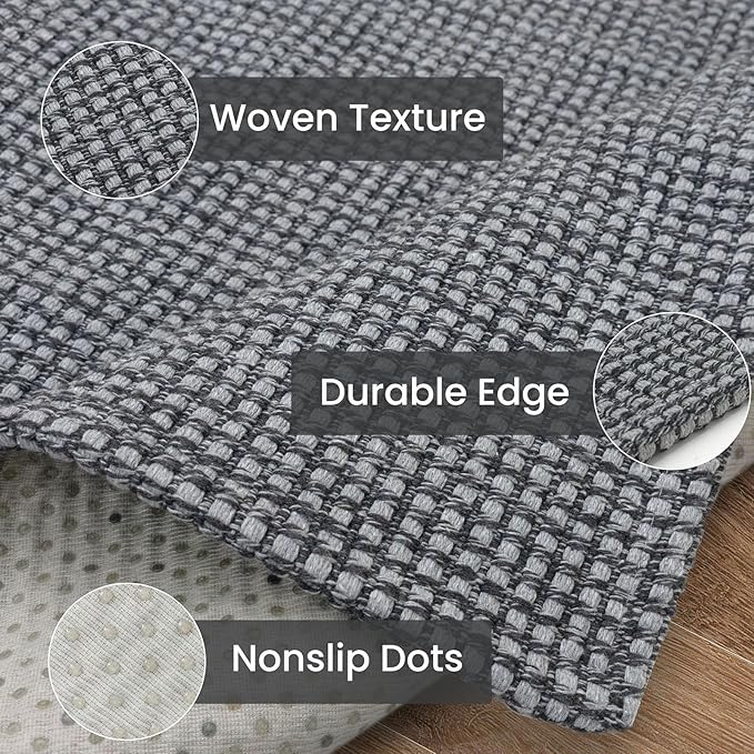 IOHOUZE Washable Exrea Long Hallway Runner Rug 3x20 Non Slip Rubber Backed Kitchen Runner Entryway Runner Indoor, Woven Rugs Floor Carpet for Kitchen Hall Entryway Stair, Dark Grey