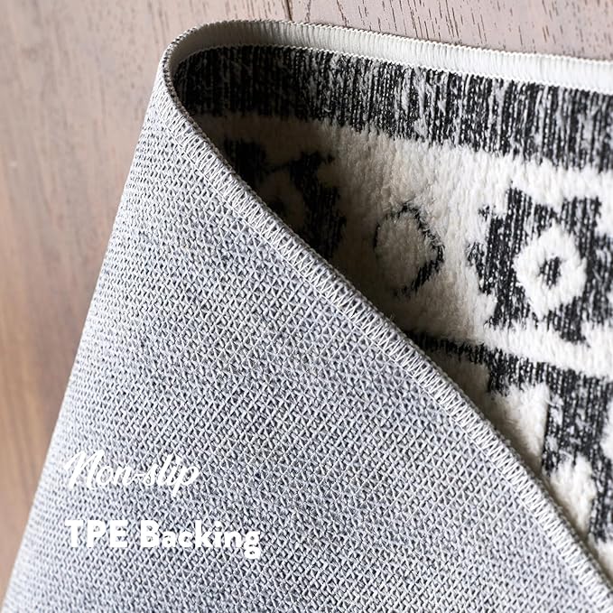 Moroccan Washable Runner Rug 2x6, Geometric Woven Area Rug, Farmhouse Boho Accent Rug Runner for Hallway, Non-Slip Soft Throw Mat for Bedroom Laundry Entryway, Black and White