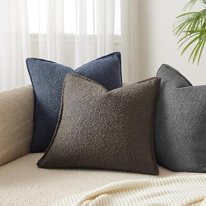 JUSPURBET Pillow Covers 20x20 Set of 2 Decorative Throw Pillow Covers Case for Couch Sofa Bed Soft Boucle Textured Cushion Covers with Hidden Zipper for Home Decor Living Room,Dark Coffee