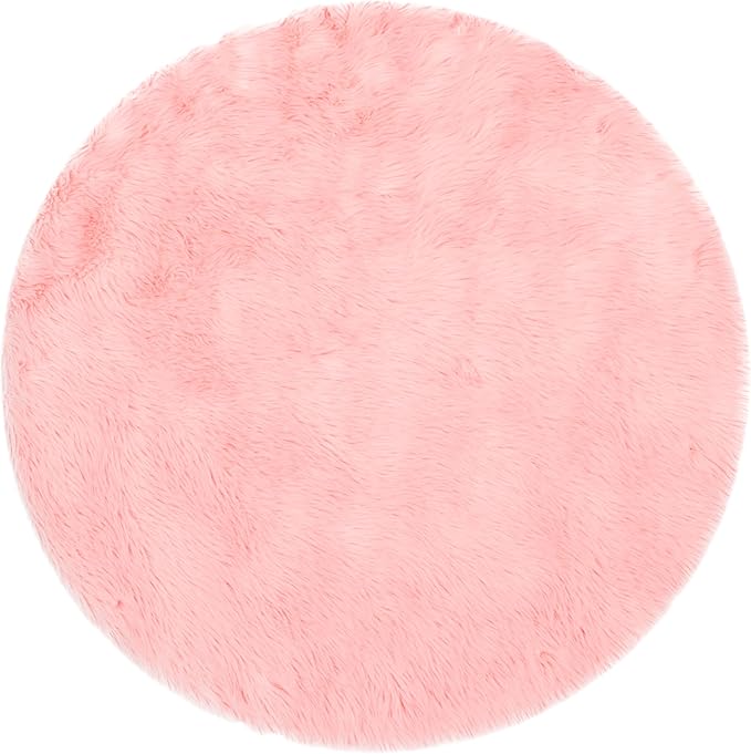 SAFAVIEH Faux Sheep Skin Collection 4' Round Pink FSS235G Silken Glam 2.35-inch Thick Area Rug