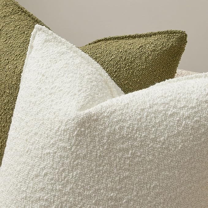 JUSPURBET White Decorative Pillow Covers 18x18 Set of 2 Throw Pillow Covers for Couch Sofa Bed Cozy Boucle Textured Cushion Covers Cases with Hidden Zipper for Living Room Home Decor