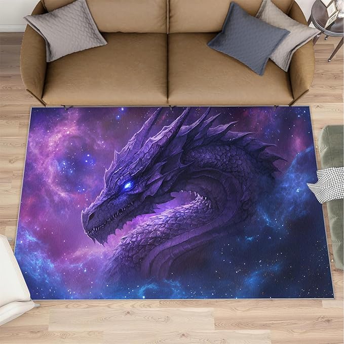 Dragon 5x7 Area Rug Starry Sky Washable Rugs for Living Room Bedroom, Fantasy Animals Soft Low Pile Non Slip Accent Floor Mat Print Throw Rug Indoor Carpet Dining Room Playroom