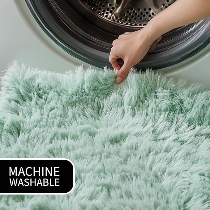 2 x 3 ft Fluffy Mint Green Rug – Soft Faux Fur Rug for Bedroom, Living Room, or Entryway – Cozy Faux Sheepskin Accent for Home Decor
