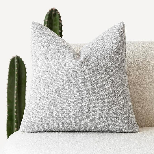 Foindtower Decorative Textured Boucle Throw Pillow Covers Accent Solid Pillow Cases Neutral Soft Cozy Couch Cushion Case for Chair Sofa Bedroom Living Room Home Decor 16x16 Inch,1PC,Light Grey