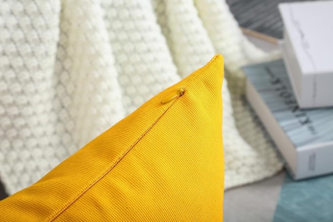 TangDepot Set of 2 Handmade Decorative Solid 100% Cotton Canvas Throw Pillow Covers/Cushion Covers, 45 Colors Available - (20"x20" 2 Pieces, Gold Yellow)
