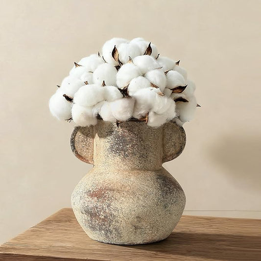 Antique Ceramic Vase with 2 Handles, 6.1 Inch Farmhouse Rustic Vase, Small Decorative Pottery Flower Vases for Home Decor, Wedding, Living Room, Table, Shelf Decor, Terra