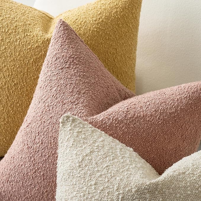 MIULEE 18x18 Inch Decorative Pillow Covers for Couch Bed Set of 2 Textured Boucle Neutral Spring Throw Pillows Valentine Blush Pink Accent Solid Cushion Pillowcases Sofa Livingroom Home Decor