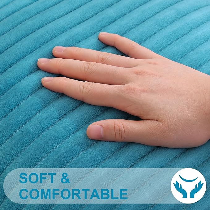 Simmore Decorative Spring Throw Pillow Covers 12x20 Set of 2, Soft Natural Plush Flannel Double-Sided Fluffy Lumbar Pillow Covers for Couch Sofa Living Room, Teal