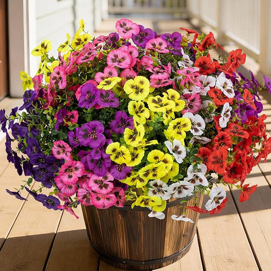 Artificial Flowers, 24 Bundles, Decorative Bouquets for Home, Wedding, Garden, Office Decor (6 Multicolor)
