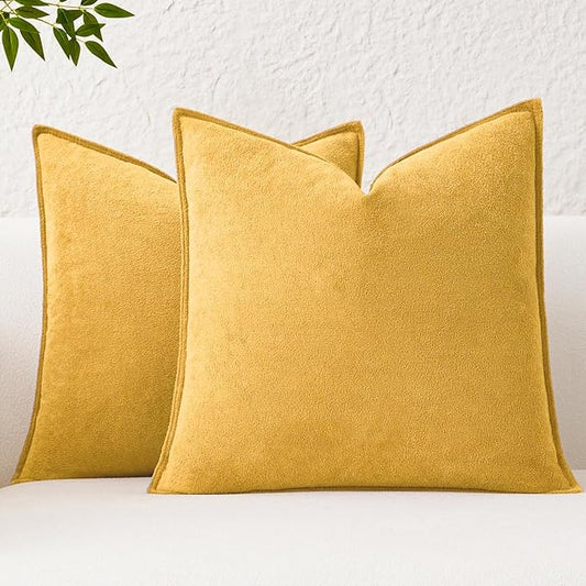 Kevin Textile Waterproof Decorative Pillow Covers Yellow 24x24 Inch Pack of 2 Soft Boucle Textured Euro Pillowcases Elegant Accent Pillows for Couch Sofa Chair Bed Home Decor Indoor Outdoor