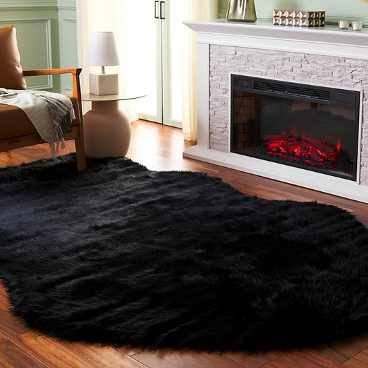 SAFAVIEH Faux Sheep Skin Collection Area Rug - 6' x 9', Black, Geometric Design, Plush 2.4 Inch Thick Ideal for High Traffic Areas in Living Room, Bedroom, Dining (FSS115B)