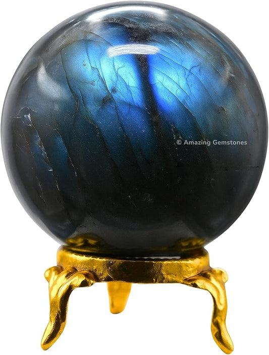 Amazing Gemstone Labradorite Crystal Ball with Stand - 1.5 Inches Crystal Sphere Meditation Balls for Witchcraft and Decorative Balls