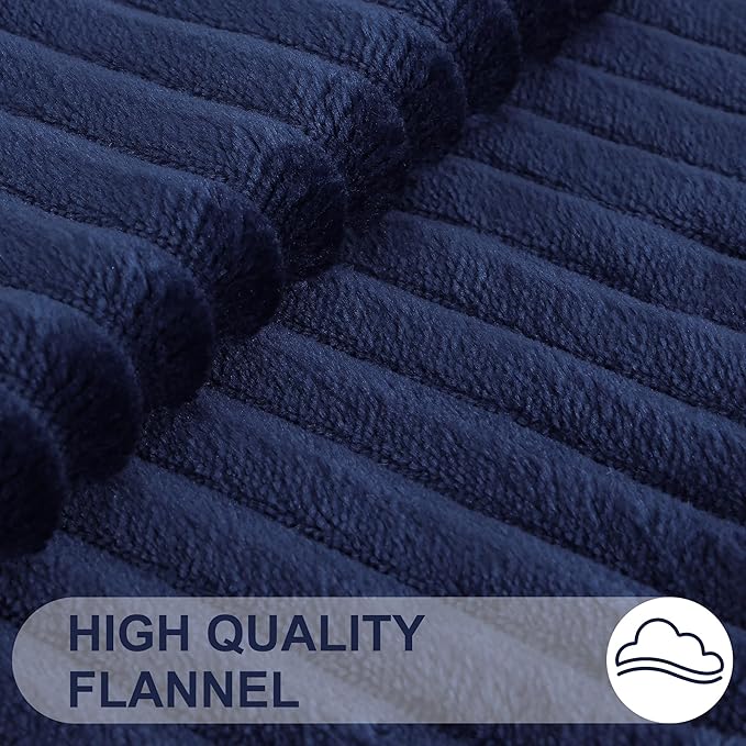 Simmore Decorative Spring Throw Pillow Covers 18x18 Set of 2, Soft Natural Plush Flannel Double-Sided Fluffy Couch Pillow Covers for Sofa Living Room, Navy Blue