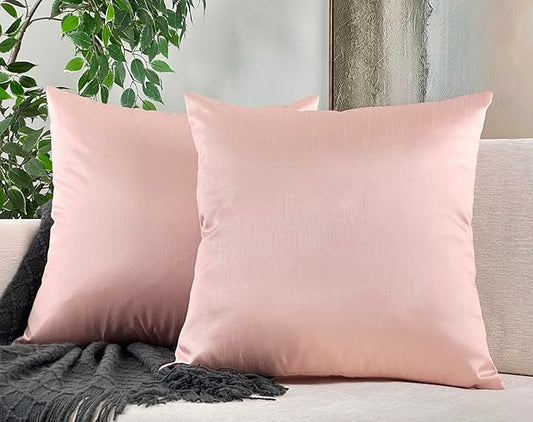 Aiking Home Collection 26x26 Inches Faux Silk Square European Shams, Zipper Closure, Rose Pink (Set of 2)