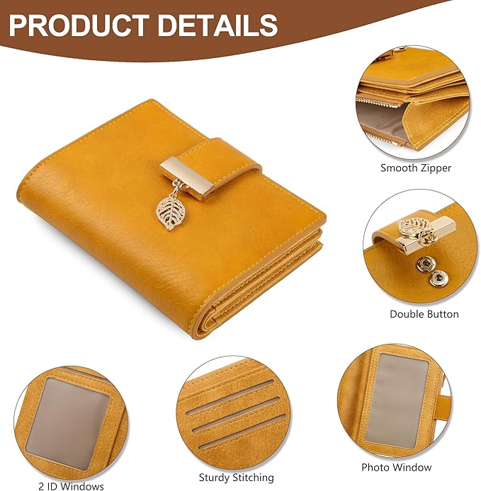 yiijay Small Wallet Women RFID Blocking Leather Bifold Wallet Credit Card Holder for Women Ladies Compact Wallet Mini Purse With Zipper Pocket