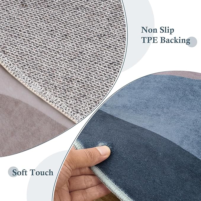 Abstract Round Rugs for Living Room, Circlr Area Rug for Bedroom 8ft Non Slip Washable Dining Room Rug, Mountain Soft Circular Carpet for Nursery Classroom Playroom(Blue)