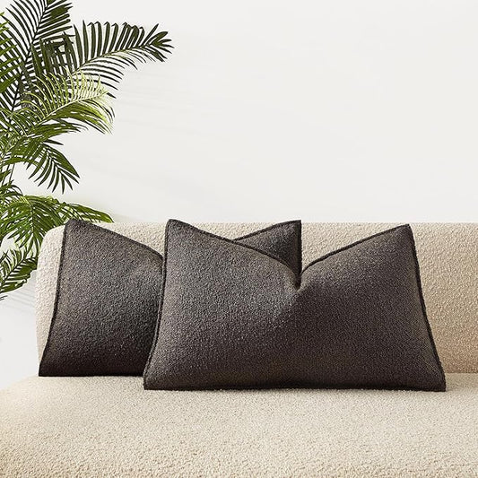 JUSPURBET 16x24 Pillow Covers Set of 2 Decorative Throw Pillow Covers Case for Couch Sofa Bed Soft Boucle Textured Lumbar Cushion Covers with Hidden Zipper for Home Decor Living Room,Dark Coffee