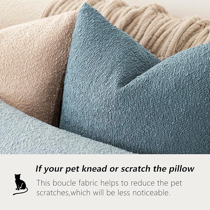 Foindtower Decorative Textured Boucle Throw Pillow Covers Accent Solid Pillow Cases Neutral Soft Cozy Couch Cushion Case for Chair Sofa Bedroom Living Room Home Decor 24x24 Inch,1PC,Misty Blue
