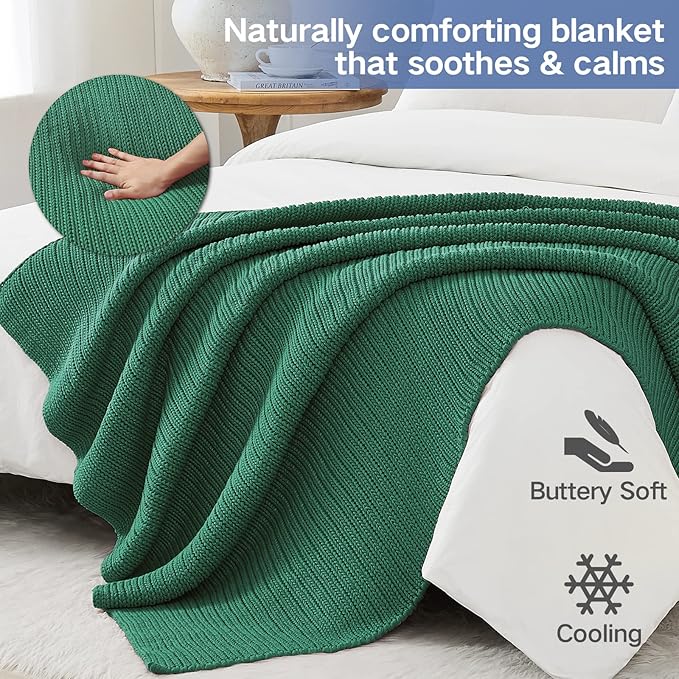 Guohaoi Knitted Weighted Blanket for Adults (Green 48"x72" 15lbs) No Beads Cooling Throw Blanket for Hot Sleepers, Home Decor Breathable Chunky Knit Heavy Blanket Use on Full Size Bed