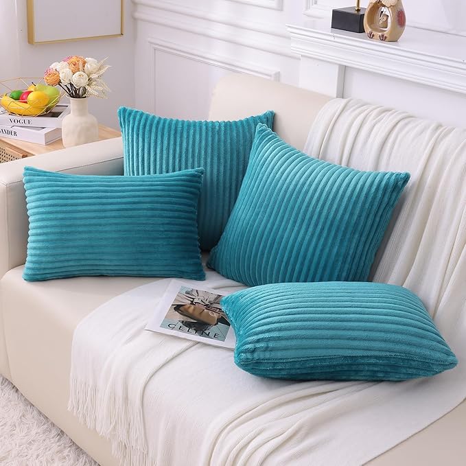 Simmore Decorative Spring Euro Sham Throw Pillow Covers 24x24 Set of 2, Soft Natural Plush Flannel Double-Sided Fluffy Couch Pillow Covers for Sofa Living Room, Teal