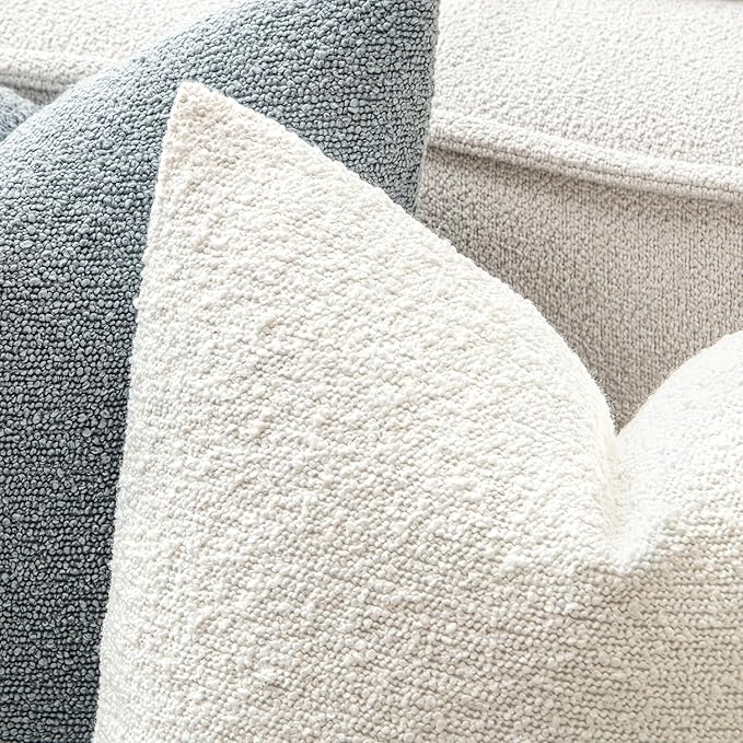 MIULEE 16x16 Inch Decorative Pillow Covers for Couch Bed Set of 2 Textured Boucle Neutral Winter Throw Pillows Christmas White Accent Solid Cushion Pillowcases Sofa Livingroom Home Decor