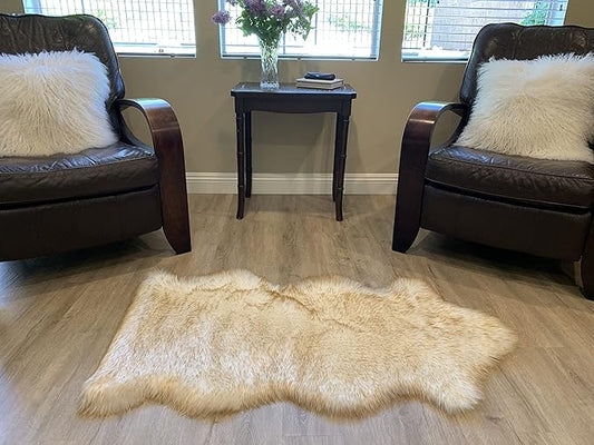 LAMBZY Faux Sheepskin Super Soft Hypoallergenic Silky Shag Rug for Living Room, Kids Room, Sofa (Single and a Half 2'x4'6", White/Brown Tips)