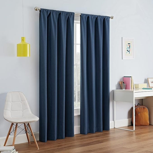 ECLIPSE Kendall Modern Blackout Thermal Rod Pocket Window Curtain for Bedroom or Living Room (1 Panel), 42" x 54", Denim