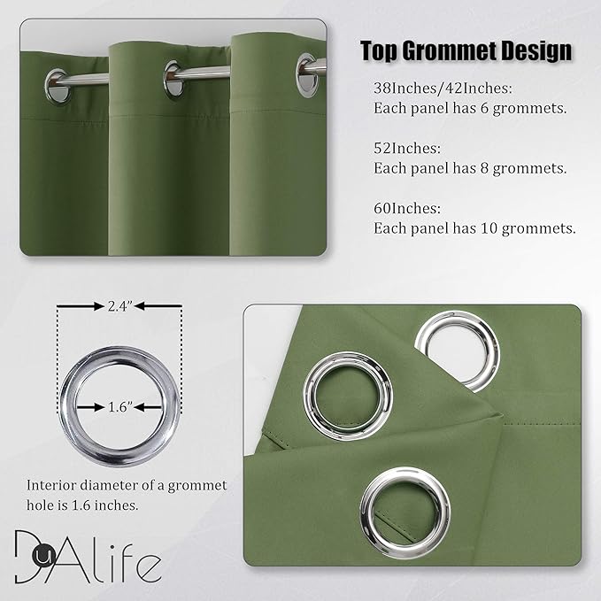 DUALIFE Grommet Curtains Sage Green 96 Inch Length 2 Panels Set Light Blocking Curtains for Bedroom Thermal Insulated Room Darkening Curtains Panels 60 x 96 Inches Long