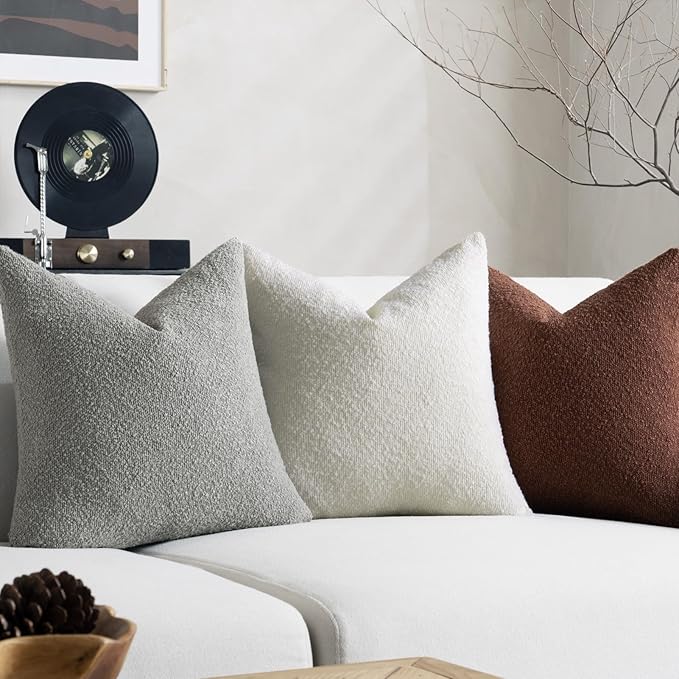 Throw Pillow Covers 20 x 20 Inch Set of 2, Decorative Cream White Soft Boucle Accent Textured Pillow Cover, Cozy Neutral Cushion Pillow Case for Couch Sofa, Bedroom, Living Room Decor