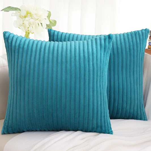 Simmore Decorative Spring Throw Pillow Covers 20x20 Set of 2, Soft Natural Plush Flannel Double-Sided Fluffy Couch Pillow Covers for Sofa Living Room, Teal