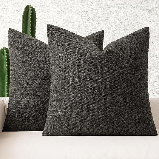 MIULEE 20x20 Inch Decorative Pillow Covers for Couch Bed Set of 2 Textured Boucle Neutral Winter Throw Pillows Dark Coffee Accent Solid Cushion Pillowcases Sofa Livingroom Home Decor