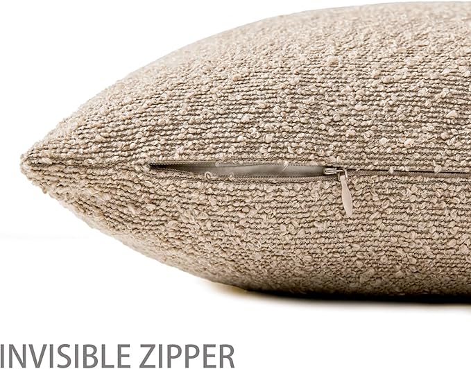 Boucle Decorative Throw Pillow Covers for Couch Set of 2, 26x26 inches, Oatmeal