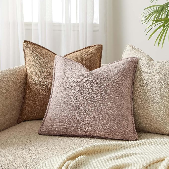 JUSPURBET Pink Decorative Pillow Covers 18x18 Set of 2 Throw Pillow Covers for Couch Sofa Bed Cozy Boucle Textured Cushion Covers Cases with Hidden Zipper for Living Room Home Decor