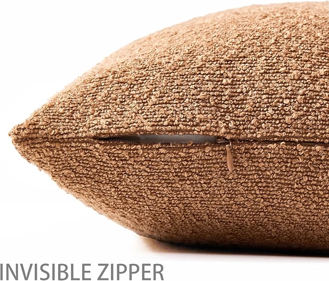 Boucle Decorative Lumbar Pillow Covers for Couch Set of 2, 12x20 inches, Tobacco