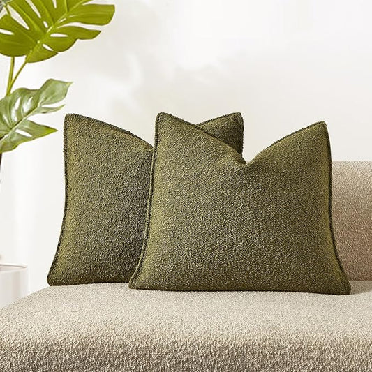 JUSPURBET 24x24 Pillow Covers Set of 2 Decorative Throw Pillow Covers Case for Couch Sofa Bed Soft Boucle Textured Cushion Covers with Hidden Zipper for Home Decor Living Room,Olive Green