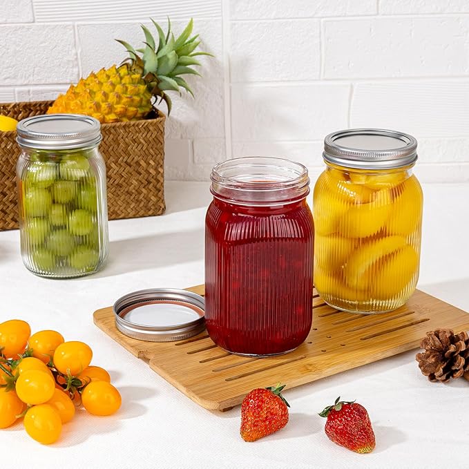 LUODA MirthMood Wide Mouth Mason Jars 32 oz with Lids, Canning Jars with Metal Airtight Lids, Quart Mason Jars for Fermenting, Pickling, Freezing, Preserving, Meal Prep, Jar Décor[2 Pack]