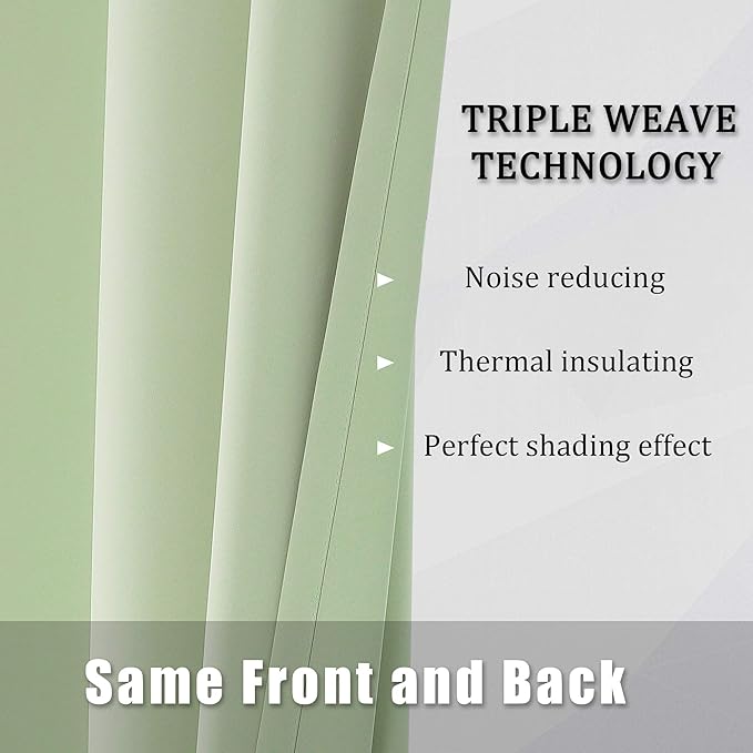 DUALIFE Light Green Blackout Curtain Panels/Drapes for Living Room 84 inch Length Solid Energy Efficient Room Darkening Bedroom Curtains Thermal Insulated Grommet Top 52x84 inch Set of 2 Panels
